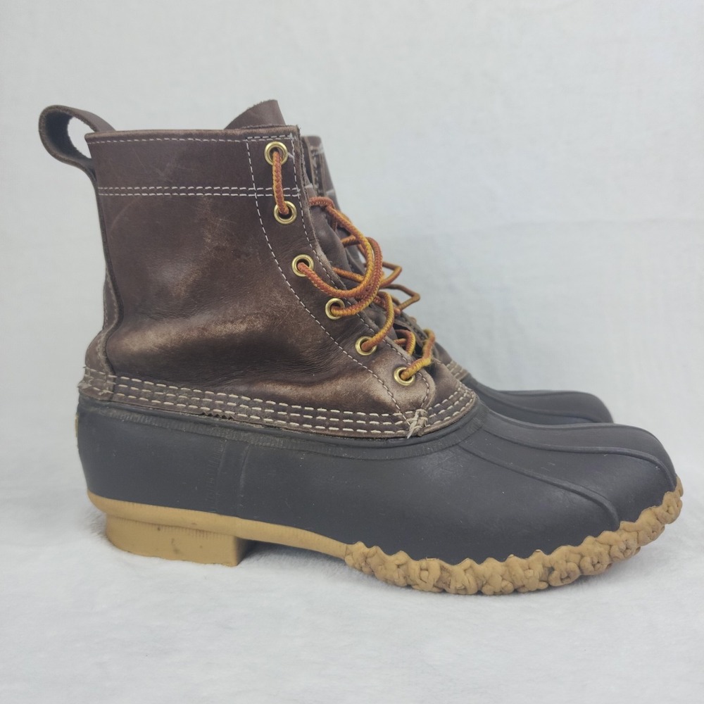 LL Bean Bean Boots Mens Size 8M Brown Leather Rubber Duck Rain Made In Maine - Picture 5 of 11